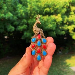 peacock red/blue necklace charm